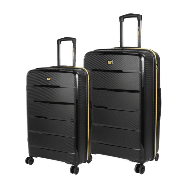 CAT Cargo Βαλίτσες Ταξιδιού Σκληρές Μαύρες Μέγιστου Ύψους 70εκ. με 4 Ρόδες Σετ 2τμχ 84379-01