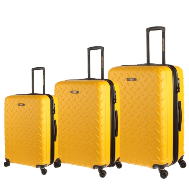 CAT Industrial Plate Βαλίτσες Ταξιδιού Σκληρές Κίτρινο Μέγιστου Ύψους 75εκ. με 4 Ρόδες Σετ 3τμχ 83688-217