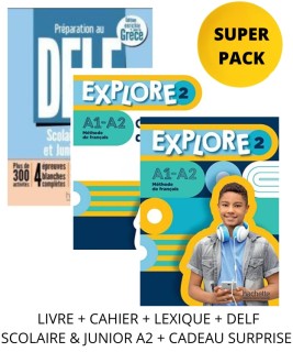 EXPLORE 2 SUPER PACK (LIVRE + CAHIER + LEXIQUE + DELF SCOLAIRE   JUNIOR A2 + CADEAU SURPRISE)