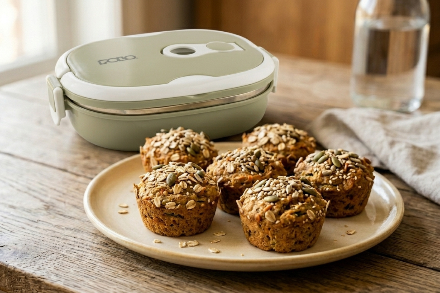 Σπιτικά muffins με πράσινο ισοθερμικό ταπεράκι POLO για σχολικό κολατσιό